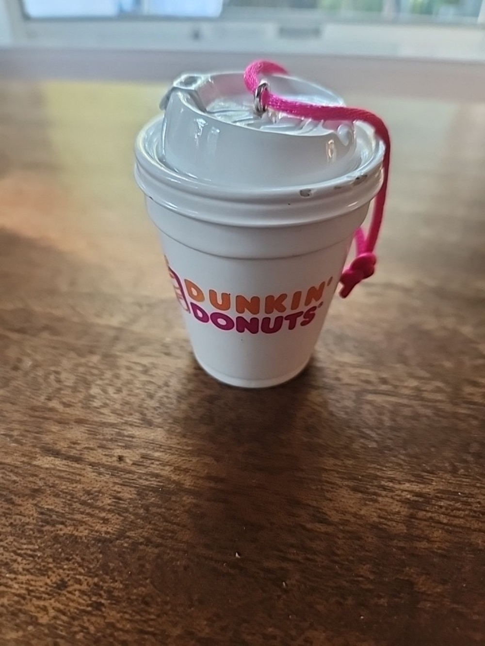 Dunkin' Donuts White Mini Coffee Cup Ornament with Pink Cord3x2